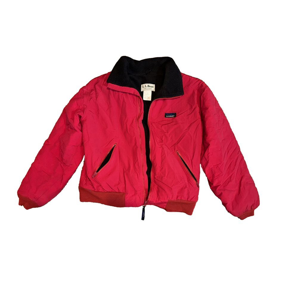 80's LL Bean Zip Fleece Nylon‎ Red Puffer Bomber Jacket Size Medium Vibtage